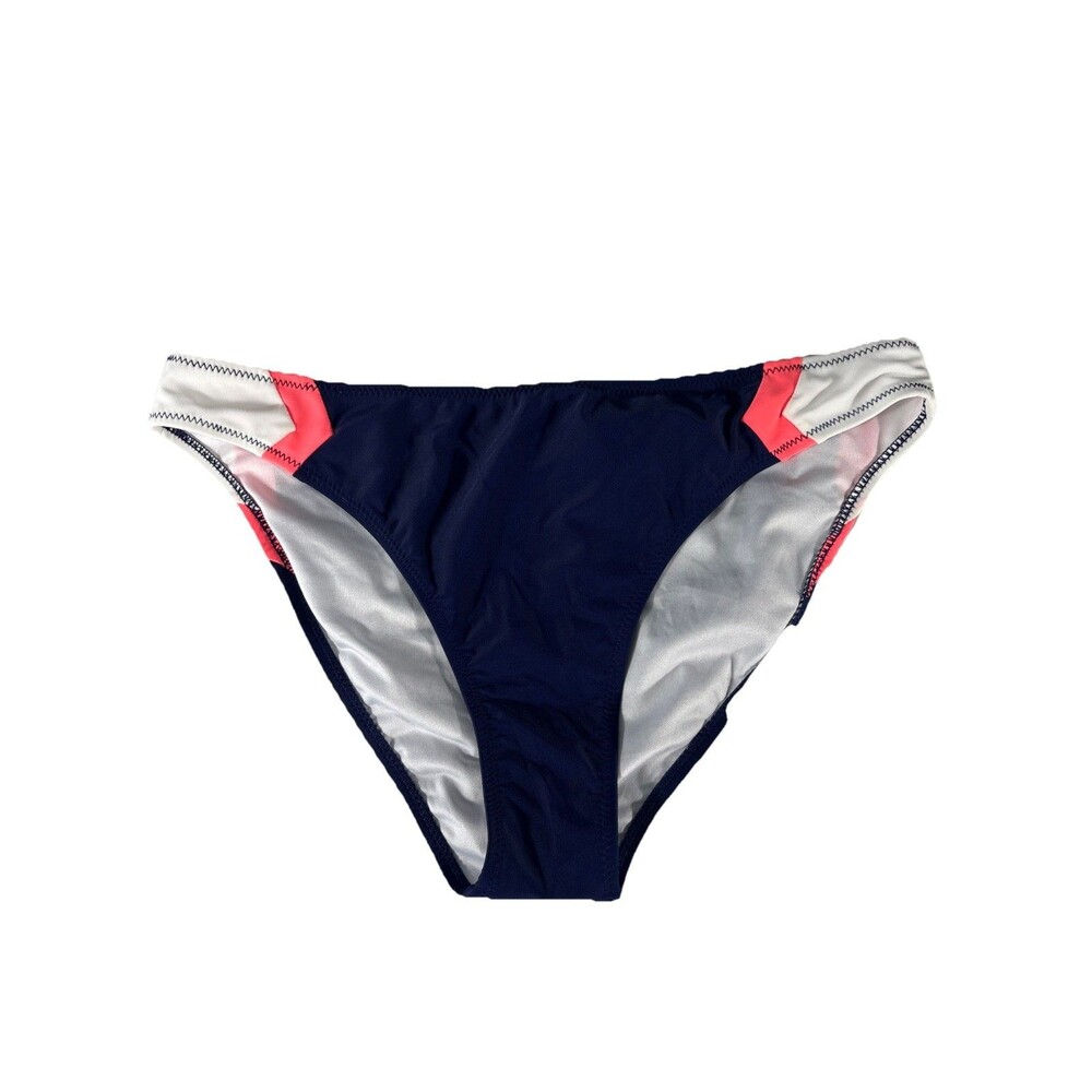 NWT - Cupshe Navy Blue High Leg Bikini Retro Bottoms Size Medium Orange Chevron
